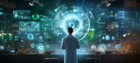 A scientist in a lab coat, surrounded by cutting-edge equipment and charts, signaling a groundbreaking discovery and underscoring the triumphs of innovation and scientific exploration