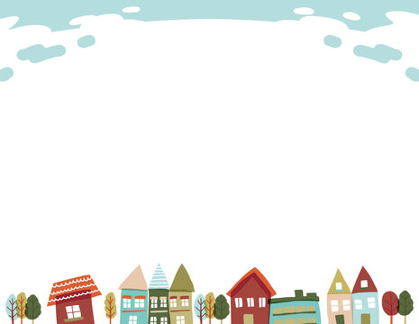 手描きイラスト街並みのフレーム