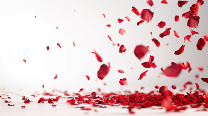 Red and white background with petals. 