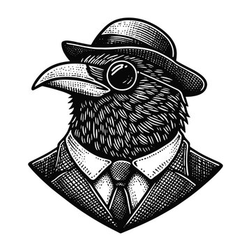 recommend clip art: cool raven in a suit wearing sunglasses sketch