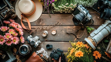 flay lay top view of wedding ceremony equipment