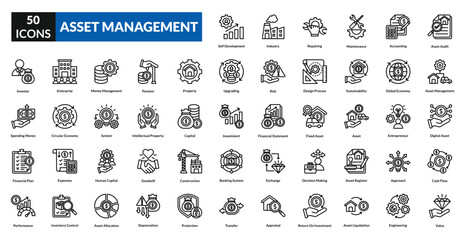 Asset management linear icon collection set