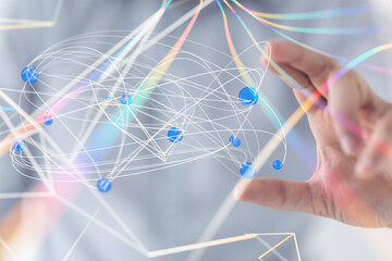 Global network. Blockchain. 3D illustration. Neural networks and artificial intelligence. Abstract