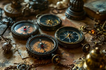 Enchanted celestial compasses, guiding adventurers to hidden realms among the stars - Generative AI