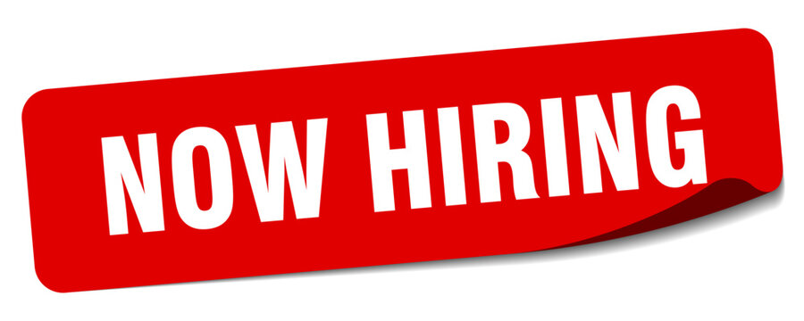now hiring sticker. now hiring label