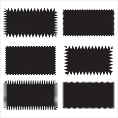 Zigzag Edge Rectangle Shapes Icon Set.  A group of 6 rectangular symbols with jagged edges. Isolated on a white background.