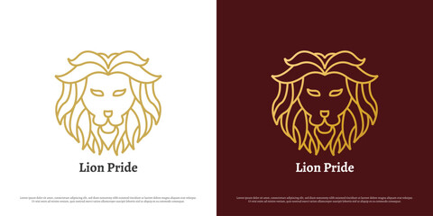 Lion mascot logo design illustration. Silhouette shadow of wild wild animal ferocious predator carnivore king of the jungle leon lion face. Gradient elegant luxury glamor simple geometric icon symbol.
