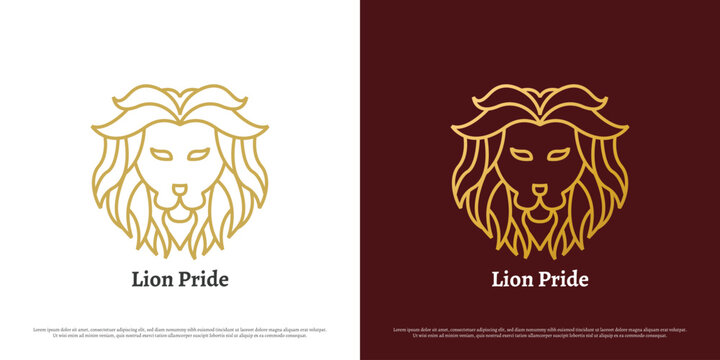 Lion mascot logo design illustration. Silhouette shadow of wild wild animal ferocious predator carnivore king of the jungle leon lion face. Gradient elegant luxury glamor simple geometric icon symbol.