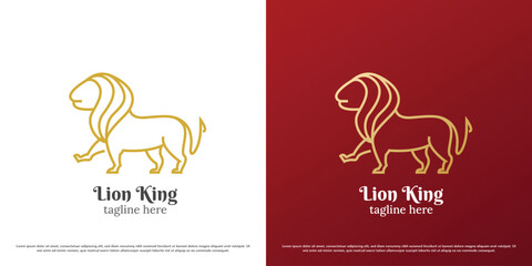 Jungle lion logo design illustration. Line silhouette of wild animal lion king of the jungle ferocious carnivore fauna claws fangs tail. Minimalist majesty gradient honor brave linear line art icon. - obrazy, fototapety, plakaty