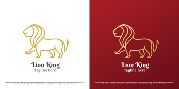 Jungle lion logo design illustration. Line silhouette of wild animal lion king of the jungle ferocious carnivore fauna claws fangs tail. Minimalist majesty gradient honor brave linear line art icon.