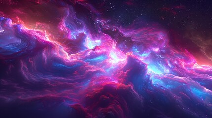 Nebula of Neon Waves creating an otherworldly digital canvas. - obrazy, fototapety, plakaty