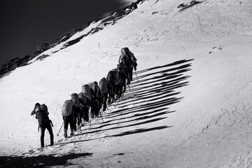 group of people walking on the snow