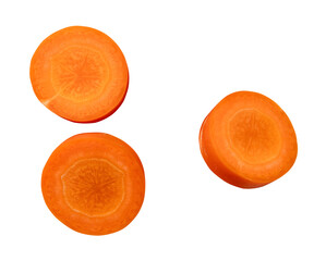 Top view of orange carrot slices in set isolated with clipping path in png file format