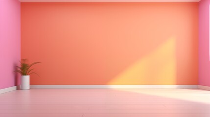 Contemporary Space Mockup, Wood Floor Charm, Orange and Pink Empty Wall. Generative AI