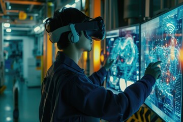 Technician using virtual reality tools for digital infrastructure project