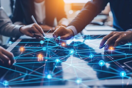 Digital infrastructure team planning network layout.