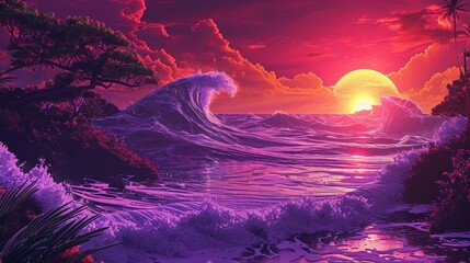 Vibrant Violet Waves creating a pixelated dreamscape.