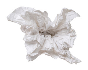 Fototapeta premium Single screwed or crumpled tissue paper or napkin in strange shape after use in toilet or restroom isolated on white background with clipping path