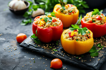 Quinoa stuffed bell peppers. Generative AI