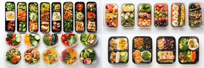 Lunches to go. Food grab and go. Ready-to-eat lunches in containers for office workers.