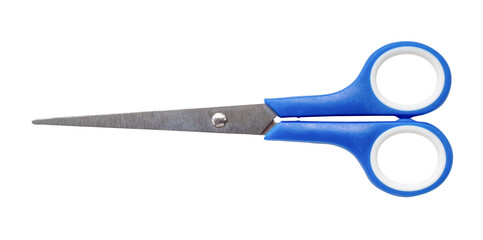 Small multipurpose scissors with blue handle isolated with clipping path in png file format