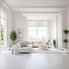 the interior of the living room is in white. a lot of space. paintings, 3D rendering. Generative AI.modern bright interiors apartment Living room