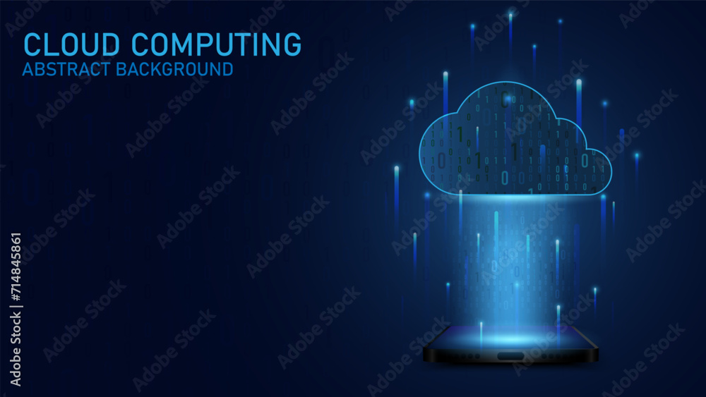 Poster Cloud Computing technology Internet and cyber technology concept. Abstract cloud connection technology on a blue color background. Cloud Computing network with internet icons. Vector and Illustration