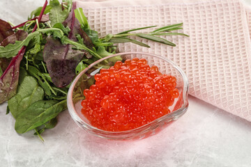 Red caviar in the bowl