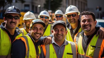 Self-confident construction workers standing together group photo high quality images