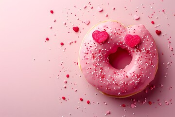 Pink donuts with sprinkles on background.