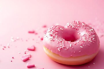 Pink donuts with sprinkles on background.