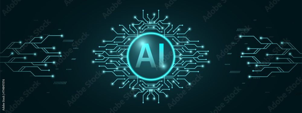 Aufkleber AI chip digital technology on a Dark green background. AI computer processor. Digital technology artificial intelligence concept design. Modern technology design. CPU and circuit board background.