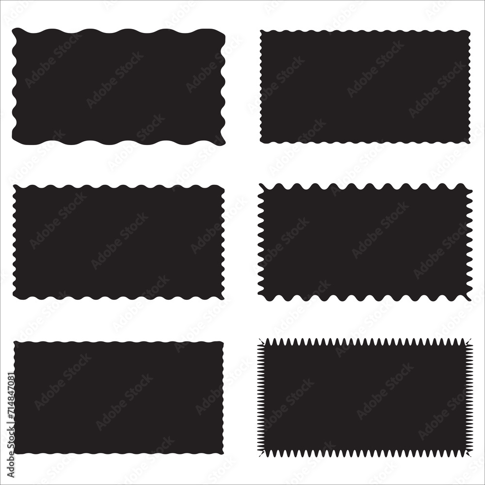 Poster wavy edge rectangle shapes icon set. zigzag edge rectangle frame icon.