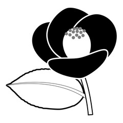 Camellia flower and leaf monochrome icon