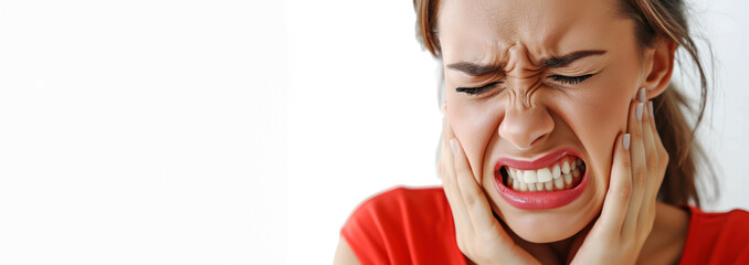Woman with toothache and painful facial expression.