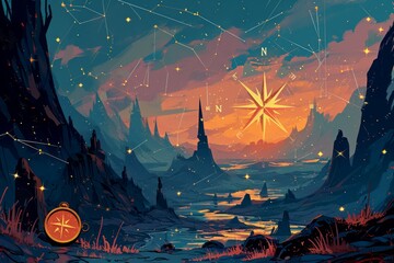 Enchanted celestial compasses, guiding adventurers to hidden realms among the stars - Generative AI - obrazy, fototapety, plakaty