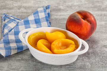 Ripe sweet and juicy canned peach