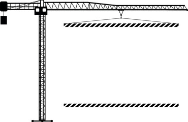 Silhouette of Mobile Wheel Crane with Poster Icon in Flat Style. Vector Illustration