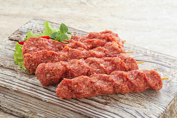 Raw beef kebab minced meat
