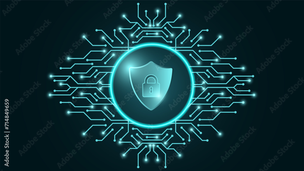 Leinwandbilder Cybersecurity and information protection. Data protection concept design for personal privacy, and cyber security. Green color abstract technology. Shield With Keyhole icon, Vector and Illustration.