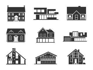 Set building icon vector in black and white colour