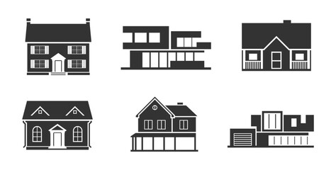 Set building icon vector in black and white colour