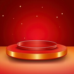 Stage podium decorated with lighting. Pedestal scene with for product, advertising, show, award ceremony, on red background. rakhi background with generative ai