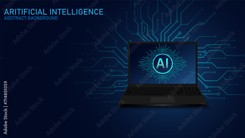 Aufkleber AI chip digital technology on a Dark blue background. AI computer processor. Digital technology artificial intelligence concept design. Modern technology design. CPU and circuit board background.