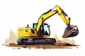 Excavator, vector illustration style. Isolated on a white background.