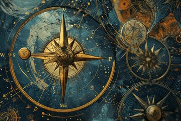 Fototapeta na wymiar Enchanted celestial compasses, guiding adventurers to hidden realms among the stars - Generative AI