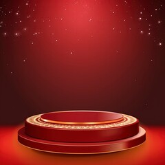 Stage podium decorated with lighting. Pedestal scene with for product, advertising, show, award ceremony, on red background. rakhi background with generative ai