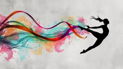 Artistic Gymnastics: Colorful Ribbon Flow in Minimalist Silhouette

