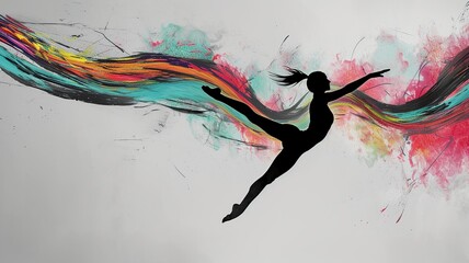 Artistic Gymnastics: Colorful Ribbon Flow in Minimalist Silhouette

