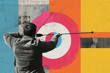Archer's Aim: Colorful Arrow Trajectory on Grayscale Background

